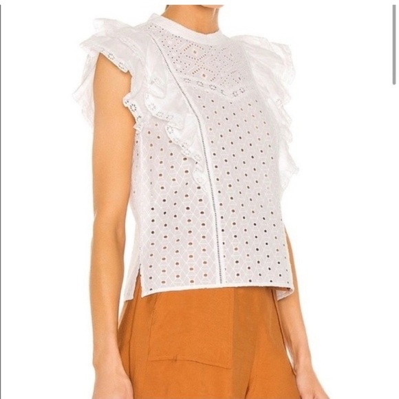 Veronica Beard Jie Eyelet and Lace Top in White - Picture 2 of 10
